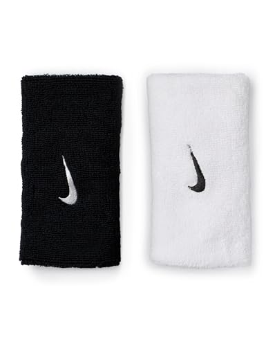 Nike Swoosh Classic Doublewide Wristbands 2er Pack Schweißbänder Tennis Fitness Running Handgelenkbänder breit Black/White/Black One Size