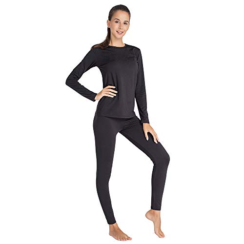 MANCYFIT Womens Thermal Underwear Long Johns Set Fleece Lined Ultra Soft Base Layer Black Medium
