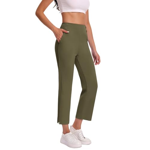 Dress Pants Women High Waisted Business Casual Cropped Golf Pant Straight Leg Slacks Ankle Work Trousers with Pockets
