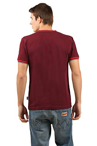 Image of Zebu Men's Half Sleeve Cotton Henley Neck Tshirt with bio wash (Pack of 1). Maroon