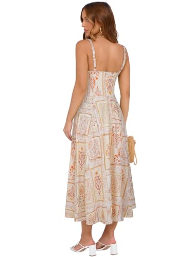 Image of YIOYOLA Corset Dress for Women Casual Tea Party Summer Wedding Guest Flowy Midi Sundress