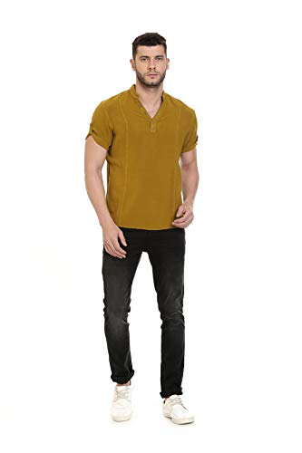 Image of Identiti Men's Cotton Solid Full Sleeve Slim Fit Shirt with Mandarin Collar