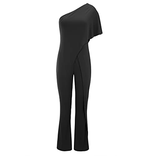 Mono de mujer con hombros descubiertos para Reino Unido, color blanco, elegante, de pierna ancha, talla 14, talla grande, tirantes, talla 18, pantalones de verano, trajes de verano, Negro, 3XL