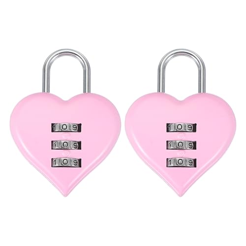 Image of MECCANIXITY Combination Locks, Heart Shape 3 Digit Password Padlock Love Locker Lock for Jewelry Storage Box Diary Gym Outdoor Fence Gate Hasp Cabinet Storage, Pink, Pack of 2