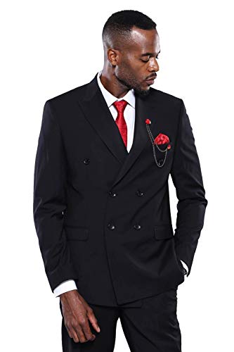 Costume à deux rangées Wessi slim fit noir en taille 46 pour homme