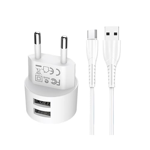 joonnair Cargador de Pared Universal 2 Puertos USB, 5V 2,1A Carga Rápida, Enchufe Europeo, Cargador USB Compatible Universal para Dispositivos con Puerto USB-C, iPhone, Samsung, Tablet(Blanco)