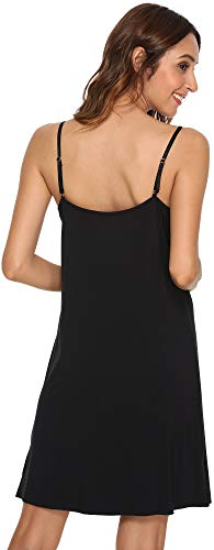 Gys Womens Bamboo Full Slip Sexy Chemise Nightgown Lightweight Spaghetti Strap Camisole Mini Dress, Black, Large #TOP2