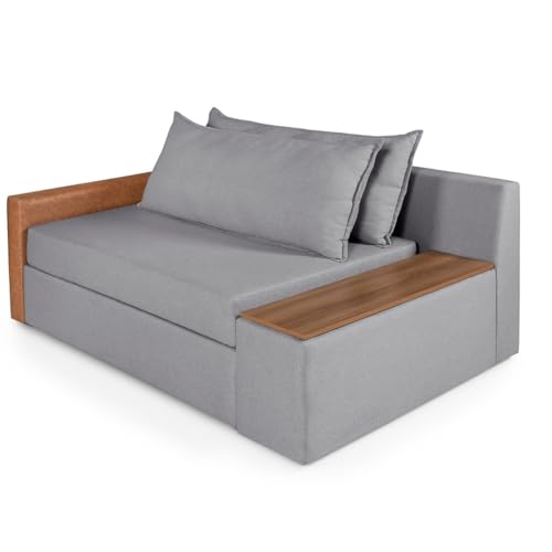 Sofá-Cama Panamá 2 Lugares Casal com Baú Lateral e Base de Madeira (GRAFITE)
