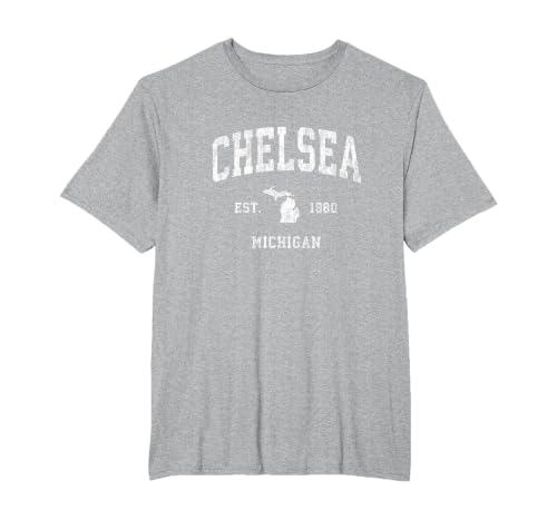Chelsea Michigan MI Vintage Athletic Sports Design T-Shirt, Men's Big and Tall, Heather Grey, 6X Tall