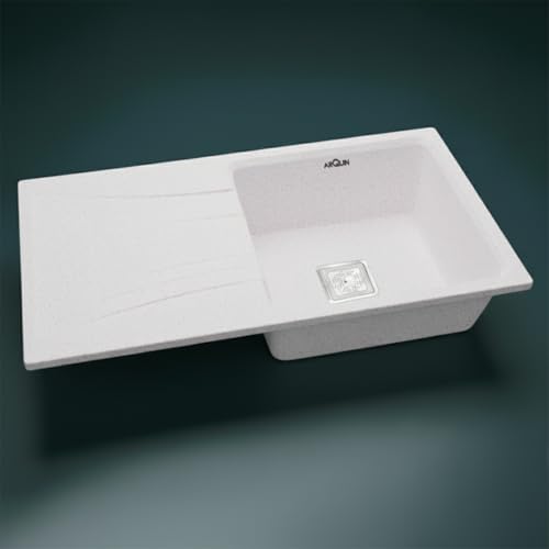 Image of ARQUIN Quartz Kitchen Sink with Drainboard 36x18x9 InchRosa Granite sink for kitchen b asin,UV Protected, Undermount | Topmount Including Coupling, Waste Pipe & Strainer Basket