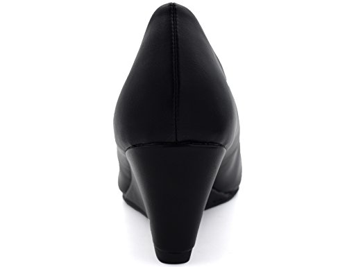 Greatonu Women's Wedge Pumps Closed Toe High Heel Slip on Office Dress Shoes - Image 4