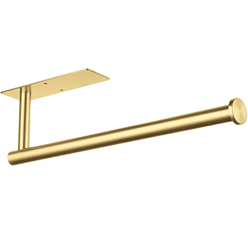 Gewtur Porte-papier essuie-tout auto-adhésif à fixer sous une armoire, support de rouleau de papier essuie-tout doré pour cuisine et salle de bain, acier inoxydable SUS304 Cover