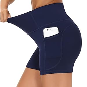 THE GYM PEOPLE High Waist Yoga Shorts for Women’s Tummy Control Fitness Athletic Workout Running Shorts with Deep Pockets