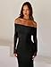 REORIA Women Long Sleeve Off Shoulder Formal Dress Elegant Stretch Mesh Double Lined Bodycon Long Party Wedding Guest Dresses Fall Winter 2024（Black Medium）