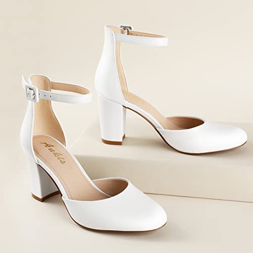 Image of Ankis Closed Toe Heels for Women -Black Nude White Silver Gold Womens Heels Closed Round Toe Chunky Block Pumps Shoes, 3 Inch