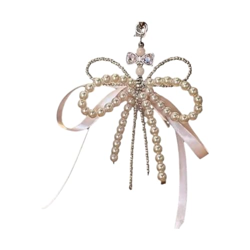 Beaded Bow Phone Charm Stylish Keychain Camera Decor Decorative Smartphone Chain Beaded Bowknot Design