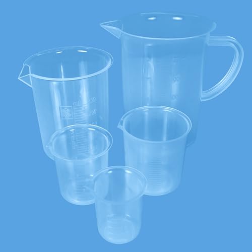 Image of ESAW Multipurpose Measuring Cup /Beaker /Jug Set for Kitchen, Cooking, Science Labs, Baking, Car Service & Schools - BPA-Free Plastic, Set of 4 (500 ml, 250ml, 100ml, 50ml)
