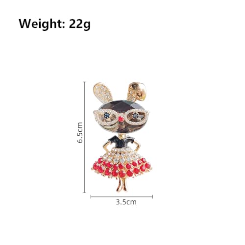 Image of Cubic Zirconia Rabbit Brooch Pin,Vintage Charming Rhinestone Chunky Cartoon Glasses Bunny Lapel Pin,Aesthetic Accessories Jewelry Gift for Women