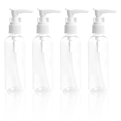 Lot de 4 Bouteilles à Pompe Transparentes de 100 ML - Bouteilles de Voyage, en Plastique, Bouteille de Pompe Bouteille de Distributeur de Lotion, pour...