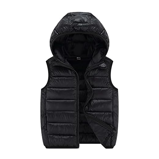 TDEOK Niño Bebé Niños Sin Mangas Invierno Sólidos Chaqueta con Capucha Chaleco Ropa Abrigo Ropa Abrigo, Negro-B. 10-12 Años,LHHM7OiNU