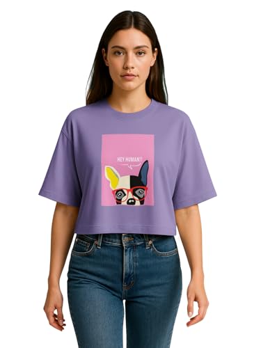 Image of HELLCAT Beige Printed Loose Fit Crew-Neck Crop T-Shirt for Women