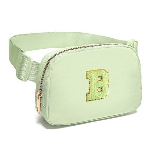 Image of Gitus Gifts for 8 9 10 11 12 Year Old Girls Belt Bag Fanny Pack Crossbody Bags with Initial Letter Patch Cute Stuff Birthday Gifts for Teen Girls Women Personalized Trend Stuff (Light Green-B)