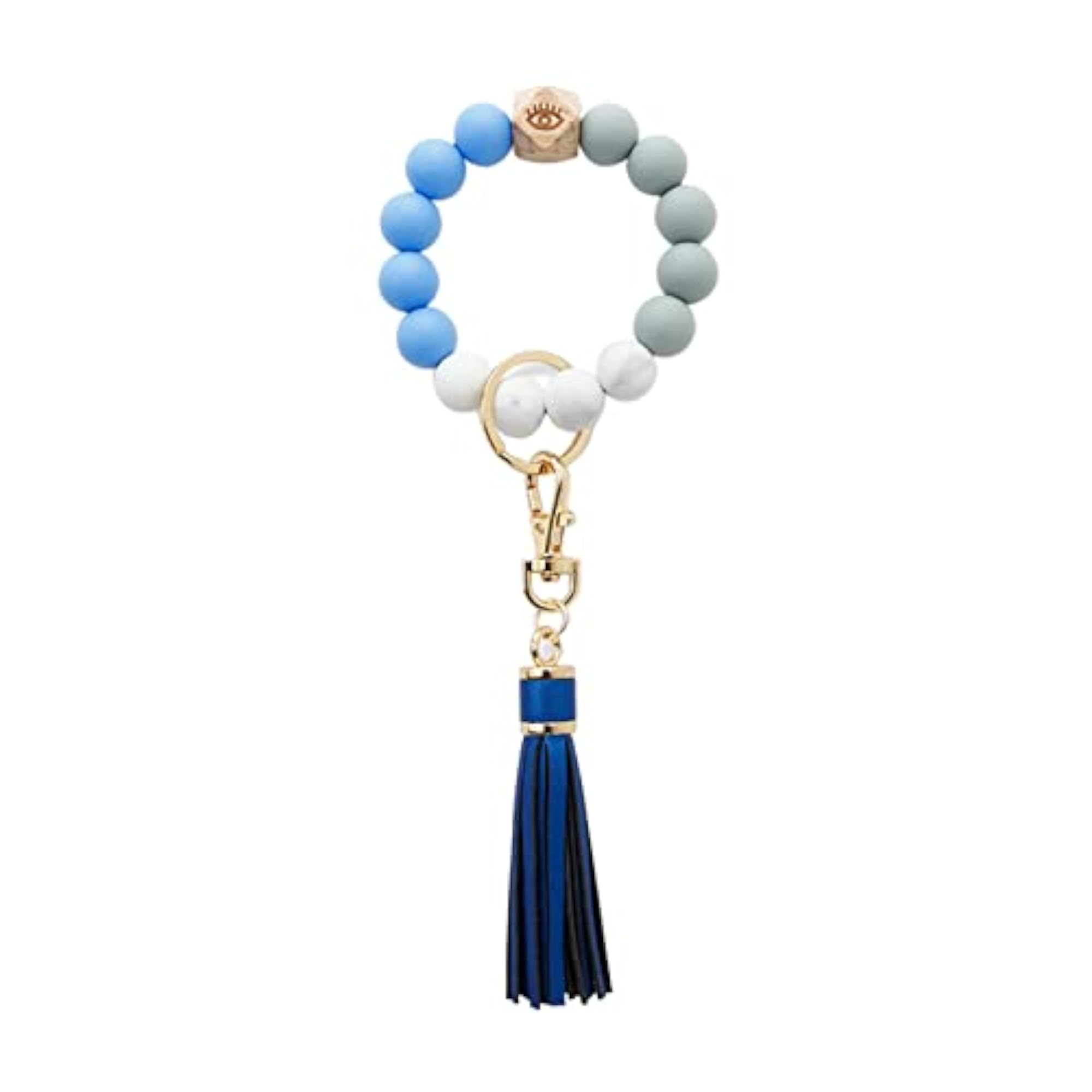 Silicone Bead Keyring Bracelet Wristlet Bangle with Tassel Keychain