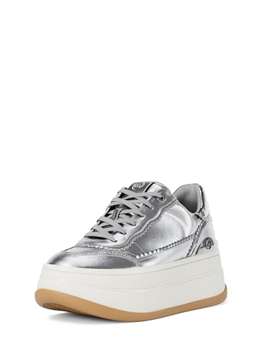 Michael Kors Women's Hayes Lace Up Sneaker, Silver/Metallic Leather w/Hot Fix, 8