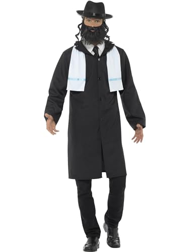 Smiffys Costume rabbin, noir, avec veste, foulard, chapeau et barbe Halloween