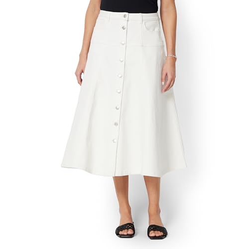 Amazon Essentials Womens A-Line High-Rise Denim Button-Down Midi Skirt White 8