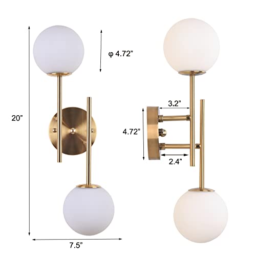 Byoliima Globe Wall Sconces 2-Lights Gold Vanity Lights For Bathroom Modern Wall Light Fixtures With White Globe Glass Shade Industrial Farmhouse Wall Lamp For Bedroom Mirror Living Room (Gold Color) #TOP4
