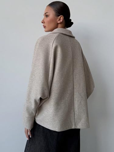 Stylish Apricot Womens Casual Coat with Raglan Sleeves and Shawl Collar for Fall/Winter 2025 (Large) - Image 2