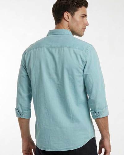 Image of Amazon Brand - INKAST Men Washed Cotton Twill Denim Casual Button Down Shirt | Full Sleeves | Regular Fit | Stylish Summer - Everyday Wear