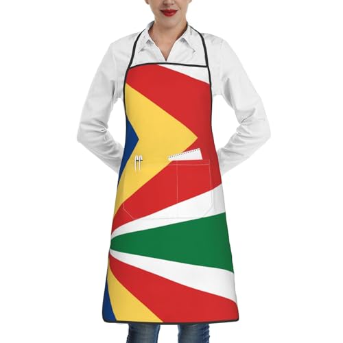 BLWSLC Bandera de Seychelles. Un delantal de cocina con bolsillos perfecto para cocinar a la parrilla y jardinería
