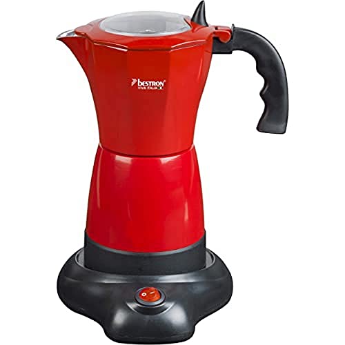 Bestron - Bestron Cafetière italienne électrique avec socle, Viva Italia, Pour 6 tasses à espresso : 180 ml, 480 W, Aluminium, Rouge - -14%