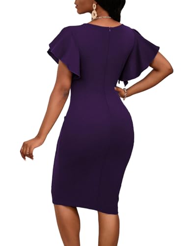 Summer Church Dress for Women V Neck Ruffle Short Sleeve Bodycon Work Midi Dresses2