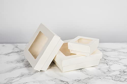 Image of PacknWood 210 KRAY W155 - White Box with Window - Kray Box with Window Lid - Cardboard To Go Containers with Lid - Boxes with Clear Window (34 oz Capacity) - (5.5 x 5.5 x 2) (250 per case)