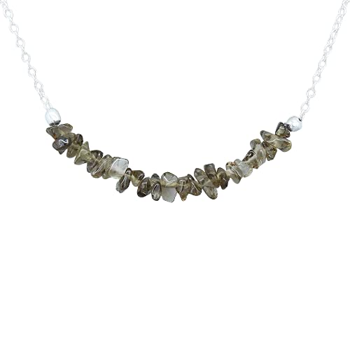 Gempires Natural Smoky Quartz Chips Bar Necklace, Energy Healing Crystals, Birthday, Gift for Her, Gemstone Jewelry 18 inch AA+ Quality (Smoky