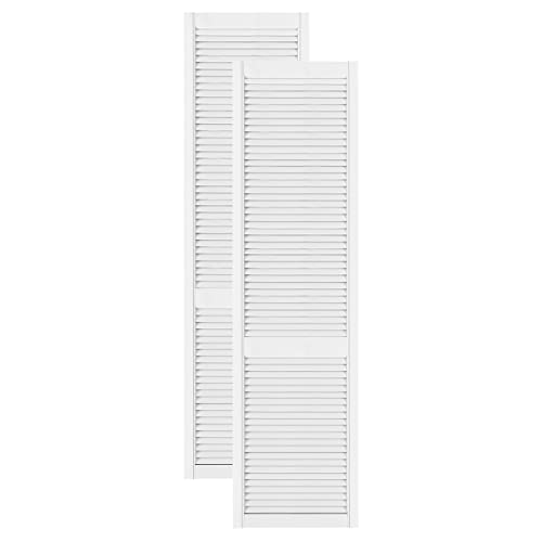 DecoMeister Puerta de Celosia Tipo Persiana Blanca con Marco de Madera Maciza de Pino Frente de Mueble Imprimado con Lamas Listones Abiertos de Dimensiones 494x2013 mm Juego de Dos Piezas