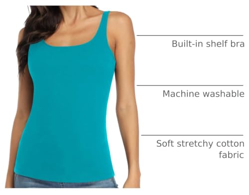 Image of V FOR CITY Women's Cotton Tank Top with Unpadded Shelf Bra Adjustable Wide Strap Camisole Summer Basic Udershirts