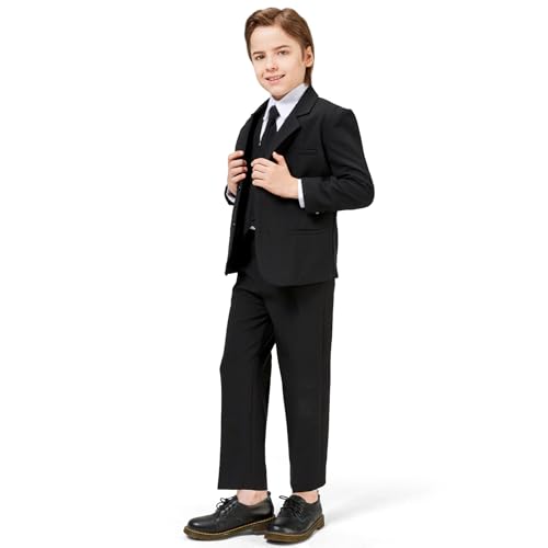 Luca Gabriel Toddler Boys' 5 Piece Classic Fit No Tail Formal Black Dress Suit Set with Tie and Vest - Size 5