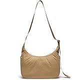 Pander Nylon Crescent Shoulder Bag, Medium Sling Crossbody with Adjustable Strap.(Fawn Brown)