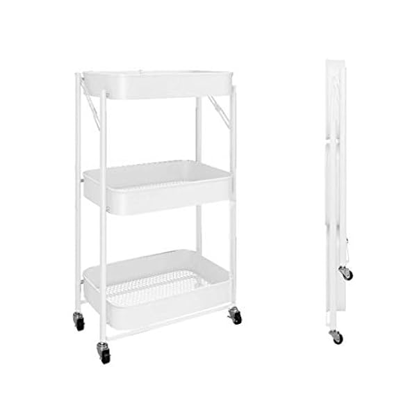 3 Tier Storage Trolley, Bathroom Storage, Rolling Tray, Kitchen Trolleys With Storage, Rolling Cart Metal Utility Cart (Color : Blue) Uesful (Ivory) (Ivory)
