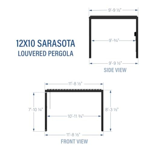 Image of Backyard Discovery Sarasota 12' x 10' Galvanized Steel Louvered Pergola Kit with Adjustable Roof, Shade, Rain Protection, High-Wind Rating, Gutter System for Outdoor Patio, Garden, Deck, Entertaining