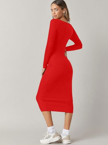 Image of Aahwan Orange Solid Round Neck Solid Bodycon Midi Dress for Women's & Girl's