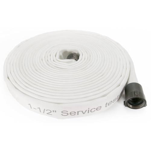 PRO SOURCE Single Jacket Fire Hose: 1-1/2" ID, 100' Long, Polyester, White - -40 to 150 deg; F, 250 psi Max, White, Male x Female NST (NH)