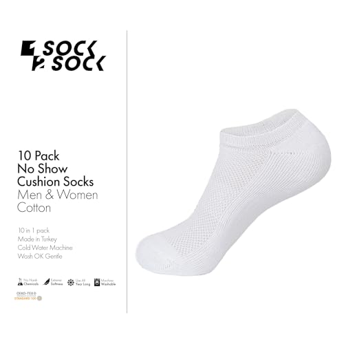 1SOCK2SOCK - Unisex 10 Pairs No-Show Low Cut Athletic Running Socks - Breathable Cotton, Cushioned, Moisture Wicking3