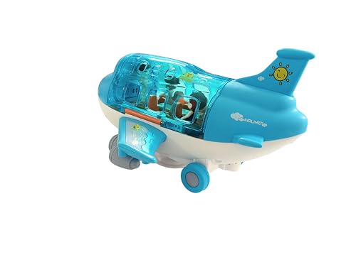 Image of Airliner Happy Fuun Kids Toy Airplane, Blue Transparent Plastic, Light and Sound Effects, Educational Aircraft for Ages 3+