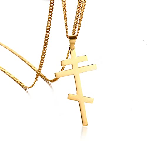 UMtrade Men Women Stainless Steel Plain Russian Orthodox Cross Necklace Byzantium Crucifix Choker Religious Christian Church Baptism Prayer Jewelry