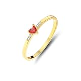 Anillo de compromiso para mujer, con rubí en forma de corazón y oro amarillo de 14 quilates, talla 54 (17,2)
